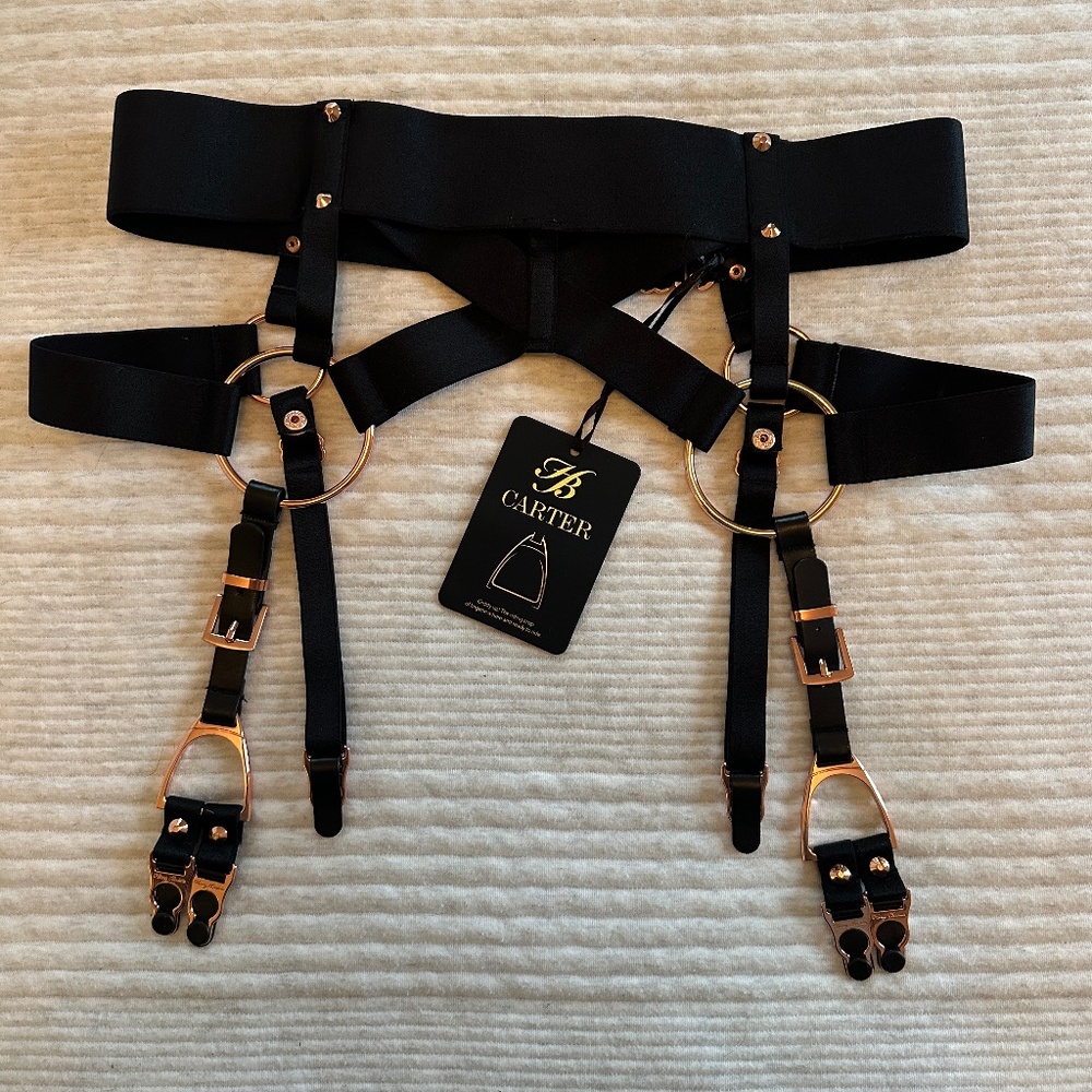 Honey Birdette CARTER Suspender Black w/ Rose Gold - M (NWT)